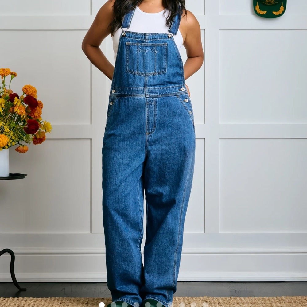 DAIRY BOY denim overalls with plaid pockets